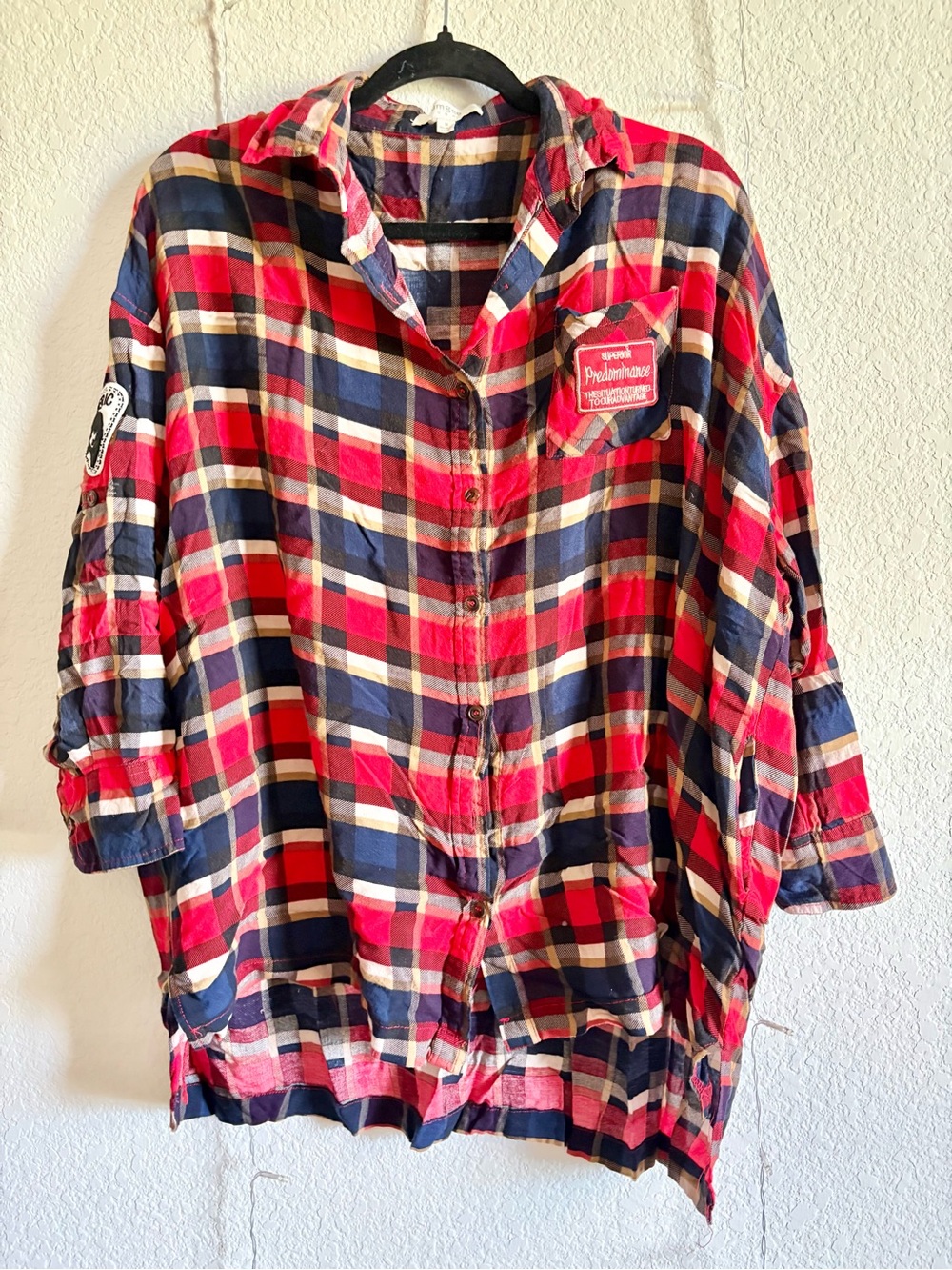 Red & Navy Plaid Button-Up Shirt